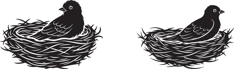 Bird Sitting in Nest Illustration