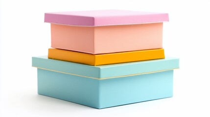 Stacked pastelcolored boxes on white