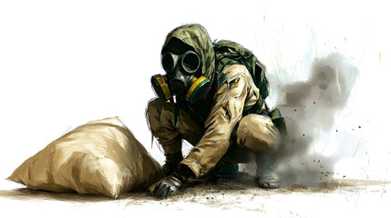 Person In Protective Suit Handling Disaster Materials