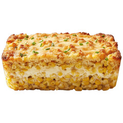 Baked corn casserole, layered with cheese and corn