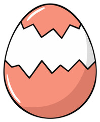 Cartoon illustration of a cracked Easter egg with a light orange color and black outline.