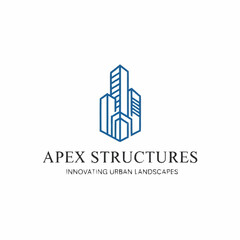 A minimalist blue line art logo featuring three abstract skyscrapers, representing a company focused on innovative urban development and construction.