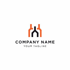 Minimalist abstract logo design featuring stylized orange and black geometric shapes, representing a company name and tagline on a white background.