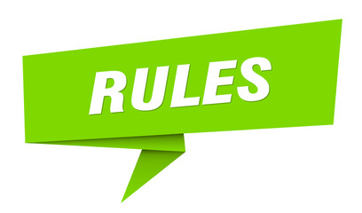 rules banner. rules speech bubble, label, sticker, sign template