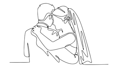 Bride groom continuous one line drawing wedding vector