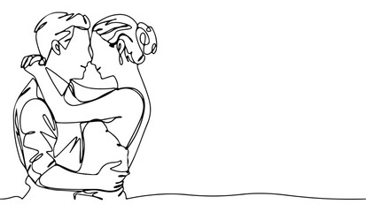 Continuous line dancing couple, romantic love vector illustration art