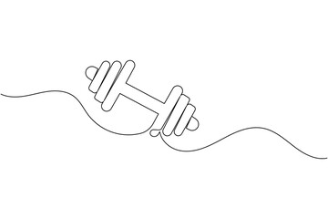 Obraz premium Dumbbell continuous one line art drawing fitness weightlifting vector illustration