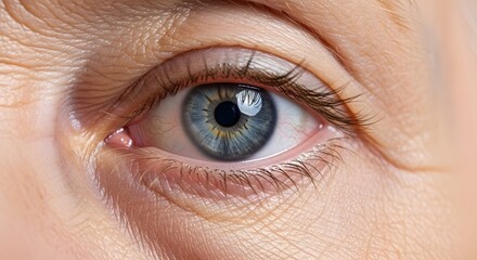 Fototapeta premium Close-up of a human eye showcasing intricate details, colors, and textures, emphasizing natural beauty