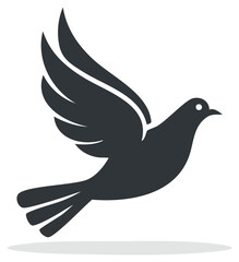 Elegant silhouette of a soaring dove icon. Symbolizing peace, freedom and hope.