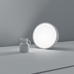 Minimalist White Sculpture with Rim Lighting High Angle View