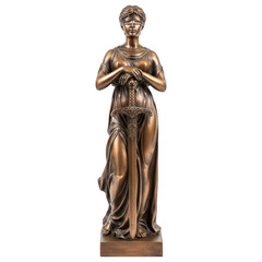 Bronze statue of blindfolded woman holding sword