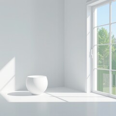 Minimalist White Sculpture with Sunlit Background