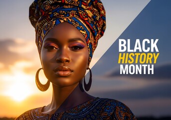Black History Month A Portrait of Elegance and Cultural Pride Against a Sunset Backdrop