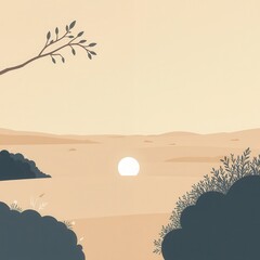 Serene Monochrome Panorama with Elegant White Orb