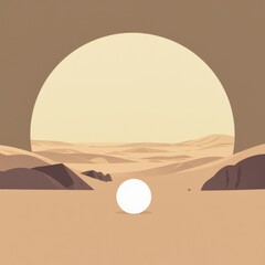 Serene Monochrome Panorama with Radiant White Orb