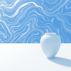 Electric Blue Panorama with Pristine White Modern Sculpture