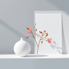 Minimalist White Object with Red Floral Accents