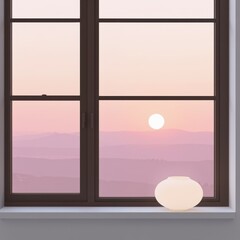Minimalist Dawn Scene with White Sculpture and Pink Sky