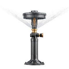 Antique cast iron garden sprinkler spraying water isolated on transparent background