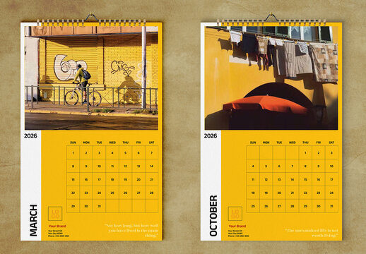 Yellow Street Photography Lifestyle Wall Calendar 2026 Tabloid Layout