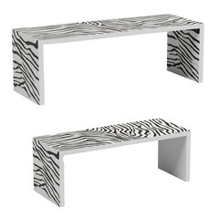 Two modern benches with zebra print isolated on transparent background
