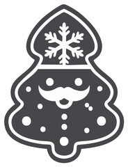 Stylized Christmas Tree Cookie with Snowflake and Santa Face Decoration in Flat Design