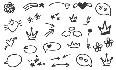 vector set of ink line and arrow iicon and doodles for decoration, hard color vector set