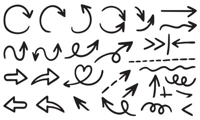 vector set of ink line and arrow iicon and doodles for decoration, hard color vector set