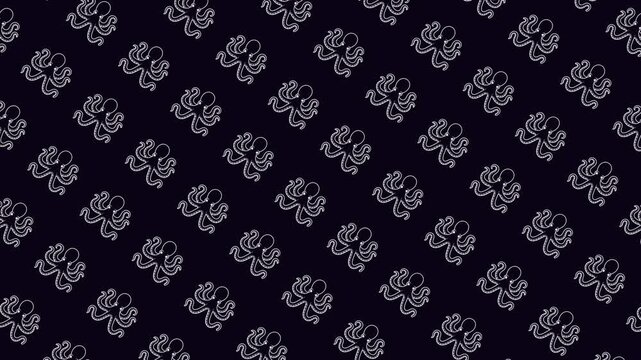 Octopus pattern loop animation : Seamless marine-themed motion background with octopus on dark backdrop