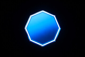 Glowing blue octagonal shape with neon outline against a dark background