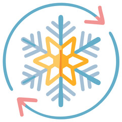 Fototapeta premium Circular arrow symbol with a stylized snowflake and two arrows indicating rotation