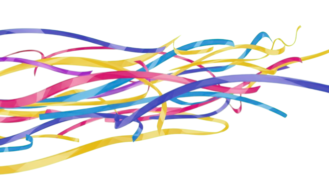 Dynamic vibrant streamers dance in a celebration of color, perfect for festive events, parties, and joyful promotions