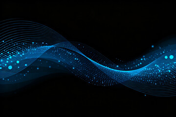 Abstract blue wave pattern with glowing particles on dark background