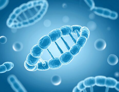 DNA strands in a blue background.  Abstract scientific image