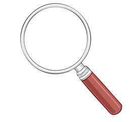 Magnifying Glass with Metallic Rim and Red Handle Isolated on White Background for Investigation