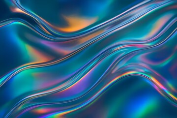 Dark Neon Holographic Wave – Glossy Iridescent Abstract Gradient Texture for Futuristic Backgrounds and Presentations