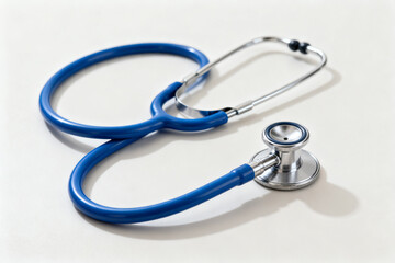 Blue stethoscope with metallic chest piece on a white background