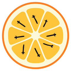 Fototapeta premium Stylized Orange Slice with Whole Cloves Embedded in Segments