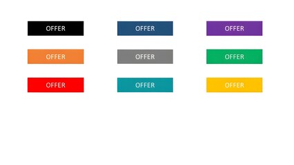 collection of colorful “OFFER” buttons isolated on white background	