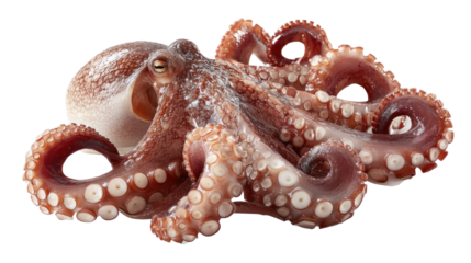 Realistic octopus with suction cups isolated on transparent background