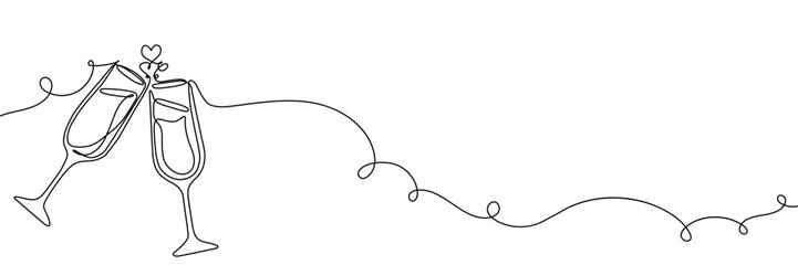 Wine continuous glass toast vector drink one birthday illustration party single. Year wine continuous glass new draw sketch outline minimalist hand line cheer happy celebrate wedding concept cocktail