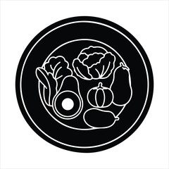 Fresh raw vegetables and fruits circle icon healthy food diet ingredient silhouette representing natural nourishment