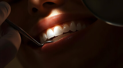Close Up Of Healthy Teeth During Dental Examination