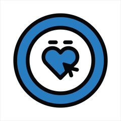 Blue circle icon with a heart and cursor symbol for love internet and feedback