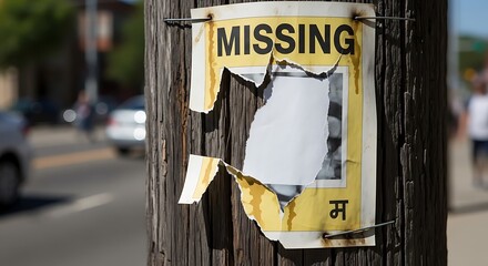 Torn Missing Person Poster on Wooden Pole - A Plea for Help.