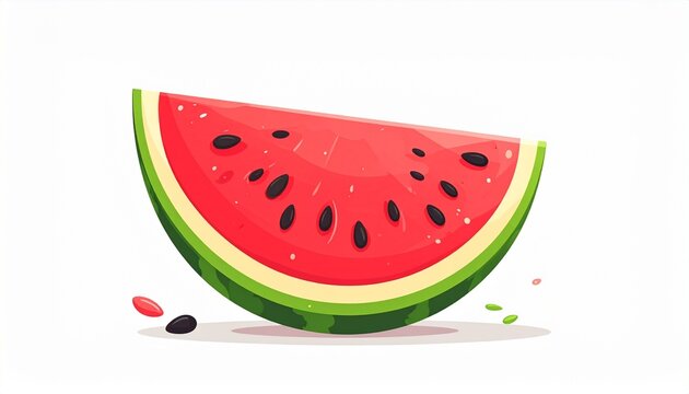 A vector illustration of a watermelon slice with seeds flat cartoon style isolated on white background
