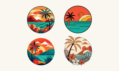 Tropical Sunset Circle Badge Set
