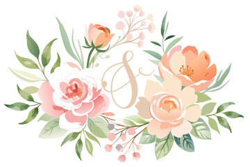 Elegant Watercolor Floral Monogram Logos with Botanical Wreaths and Gold Calligraphy