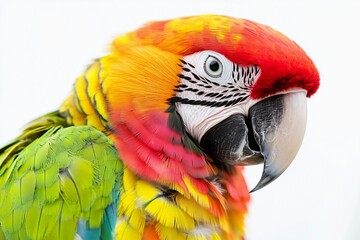 Fototapeta premium Rainbow Macaw: A vibrant close-up of a stunning rainbow macaw, showcasing its exquisite plumage of rich colors. This captivating image captures the essence of tropical beauty.
