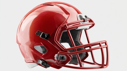 Fototapeta premium Classic red american football helmet front view isolated on transparent background for sports design, team logo, competition poster, fan merchandise, game equipment, and athletic safety gear concepts
